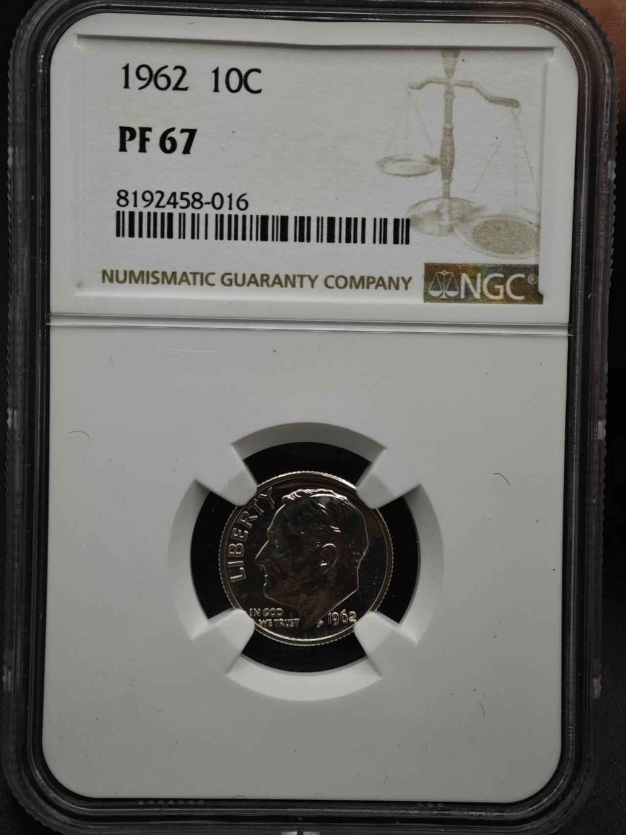 【淘币小摊】实时拍第八百六十一拍   银币套币场   满百包邮可预留二周 每周一统一发货   美国1962年罗斯福10分精制银币 NGC PF67