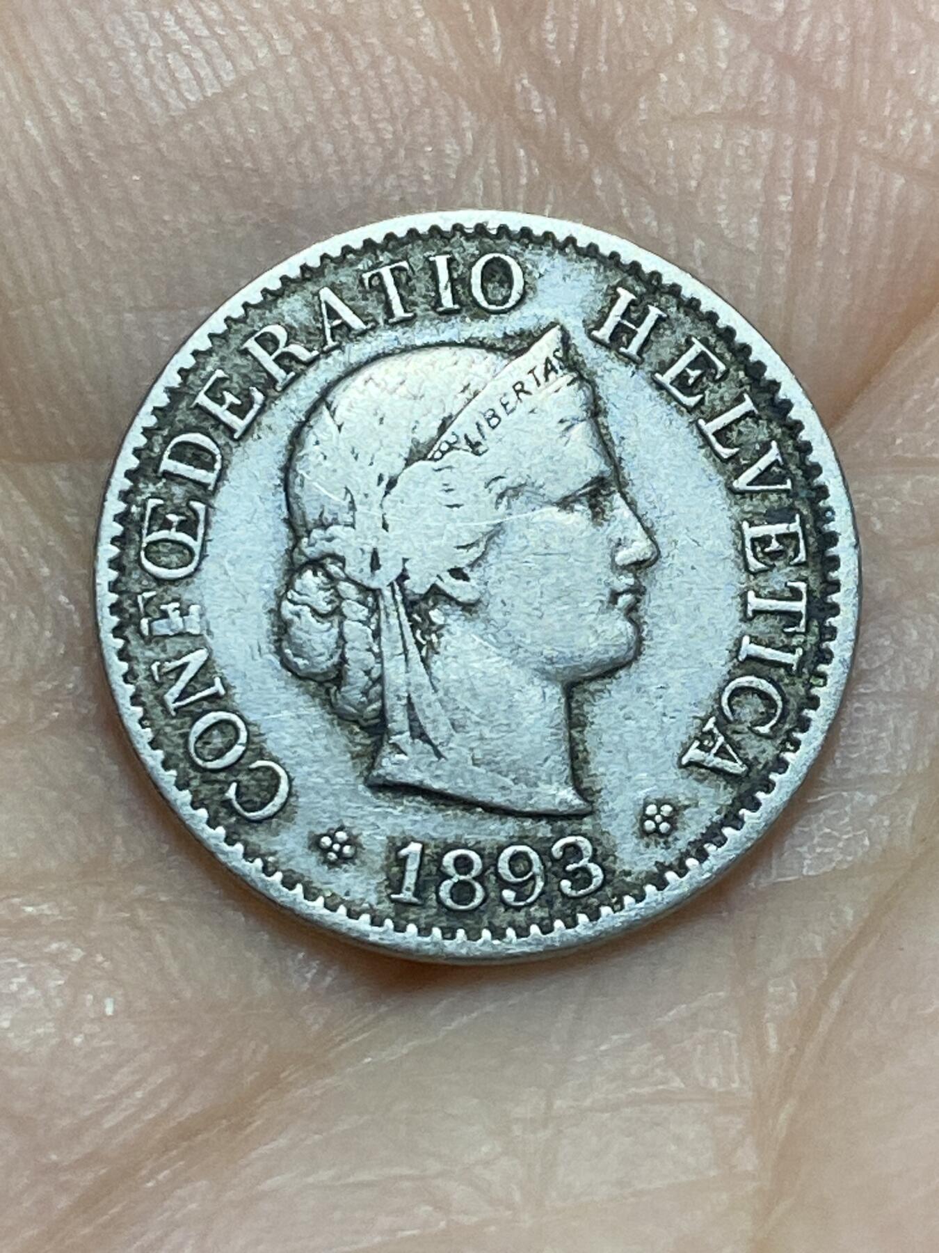 2026年第十七场(总第一百八十六场）外国好品散币场(免佣金) 稀少早期年份–瑞士🇨🇭1893年5拉彭(第二版，B标伯尔尼造)