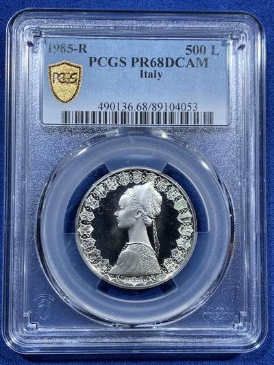 《竞宝斋》第463-465场 周日，周一，周二，3场连拍 （全场包邮）欢迎送拍 - 亚军分 PCGS PR68DCAM 意大利 1985年 帆船少女 精制500里拉银币 首年发行的精制 镜面光十足