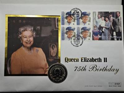 【淘币小摊】限时拍第八百六十二拍  克朗币邮币封场  满百包邮可预留两周  周一统一发货  - 圣赫勒拿2001年女王75周岁50便士纪念币邮币封