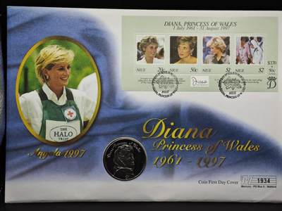 【淘币小摊】限时拍第八百六十二拍  克朗币邮币封场  满百包邮可预留两周  周一统一发货  - 纽埃1998年戴安娜王妃1元纪念币邮币封