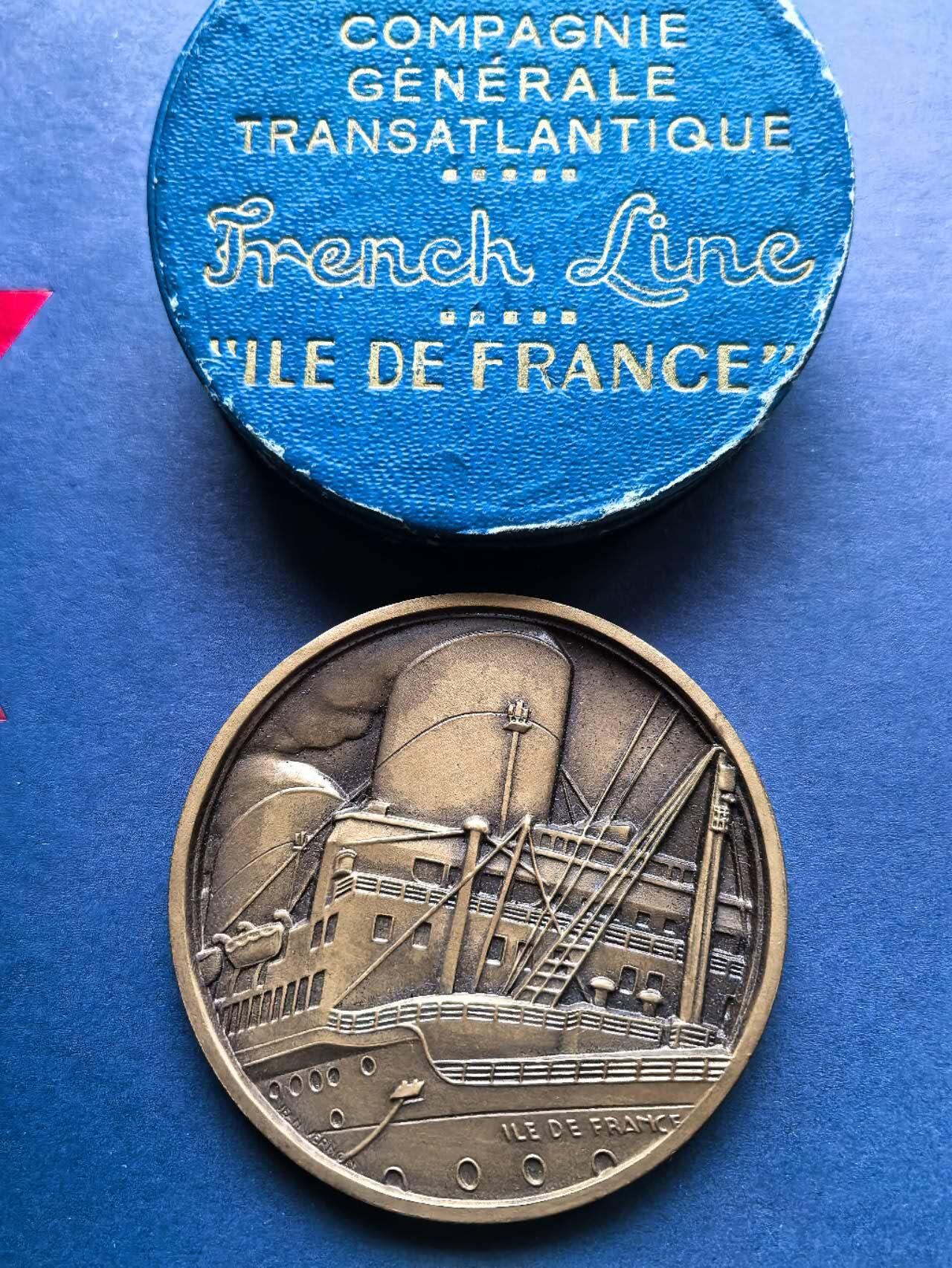 铜章专场 法国铜章，跨大西洋航线法国号，直径5cm原盒