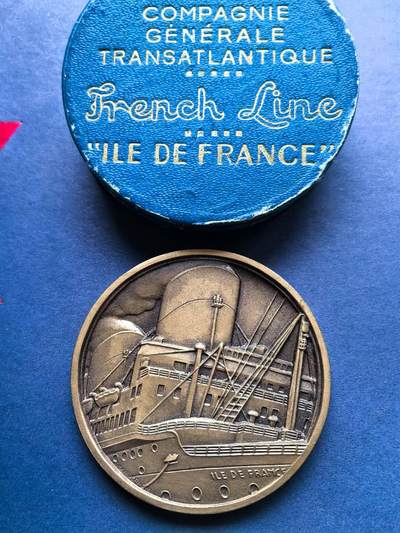 铜章专场 - 法国铜章，跨大西洋航线法国号，直径5cm原盒