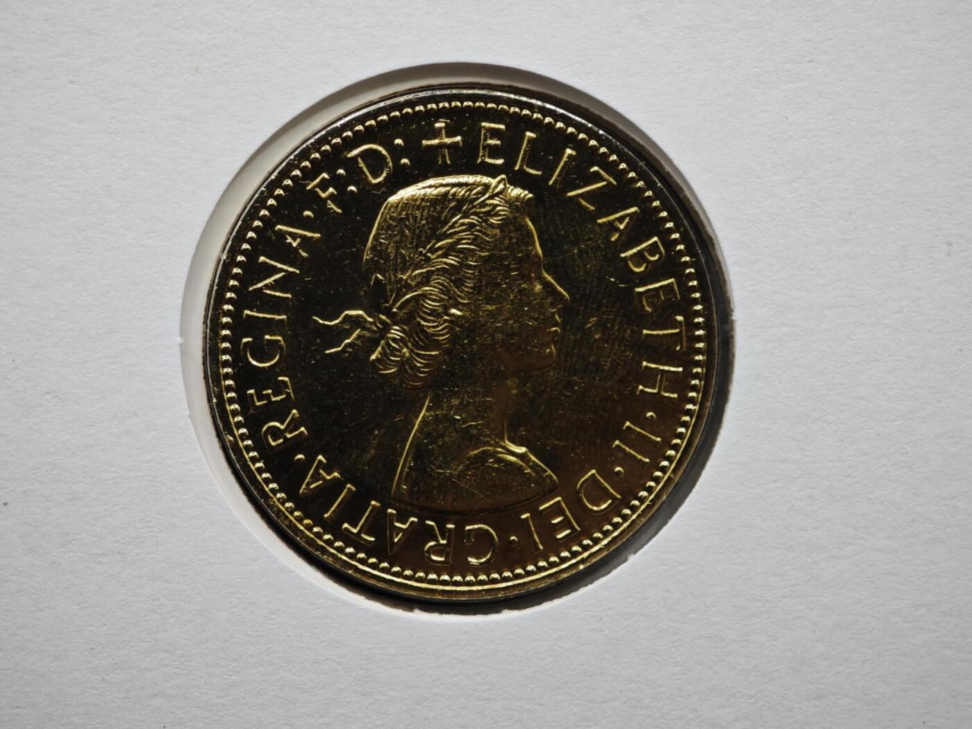 【淘币小摊】限时拍第八百六十二拍  克朗币邮币封场  满百包邮可预留两周  周一统一发货  英国1963年伊丽莎白二世一便士镀金铜币邮币封