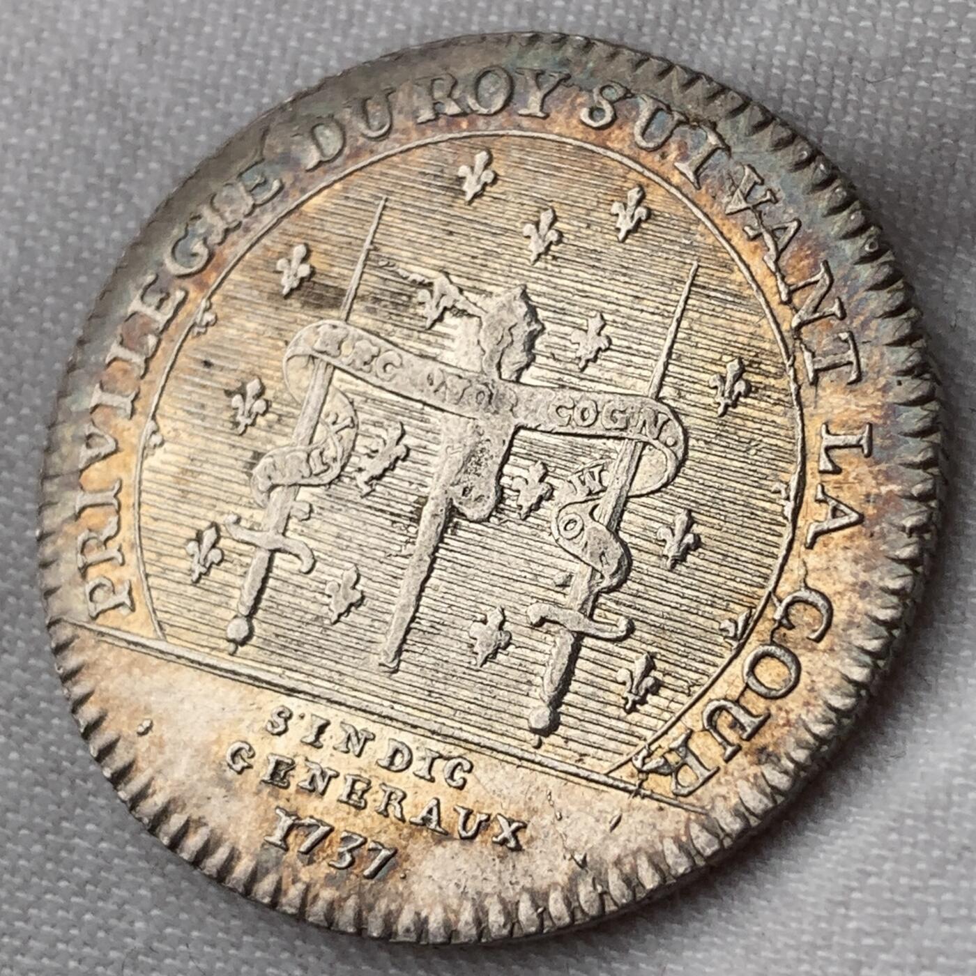 掌中浮雕-藏着的欧洲第052场 1737年法国路易十五银质代币，28.1mm，7.12g