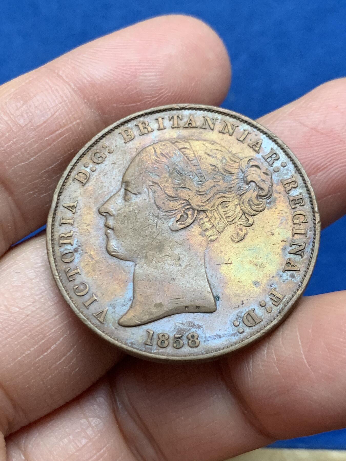 《竞宝斋》第463-465场 周日，周一，周二，3场连拍 （全场包邮）欢迎送拍 英属泽西1858年1/13先令大铜币 17.6克 少见品种