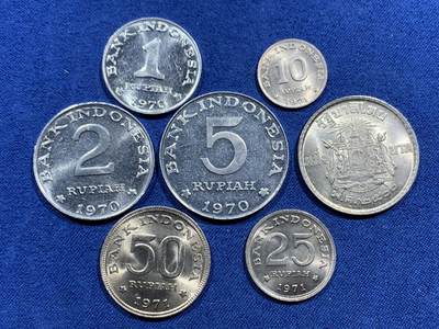 《竞宝斋》第463-465场 周日，周一，周二，3场连拍 （全场包邮）欢迎送拍 - 七枚一组 印度尼西亚1970年1/2/5卢比+1971年10/25/50卢比+泰国1957年普密蓬·阿杜德（拉玛九世）1泰铢硬币（含3%银）