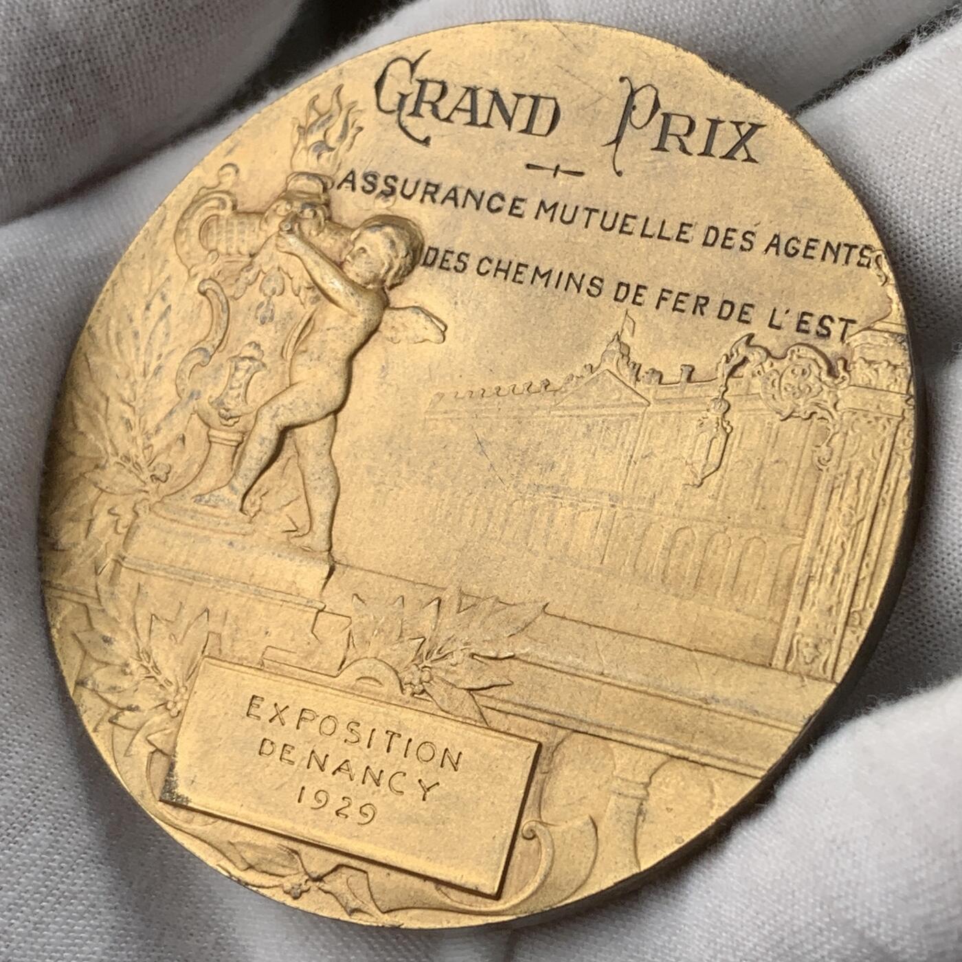 掌中浮雕-藏着的欧洲第052场 1929年法国南锡博览会镀金银奖章，65mm，124g