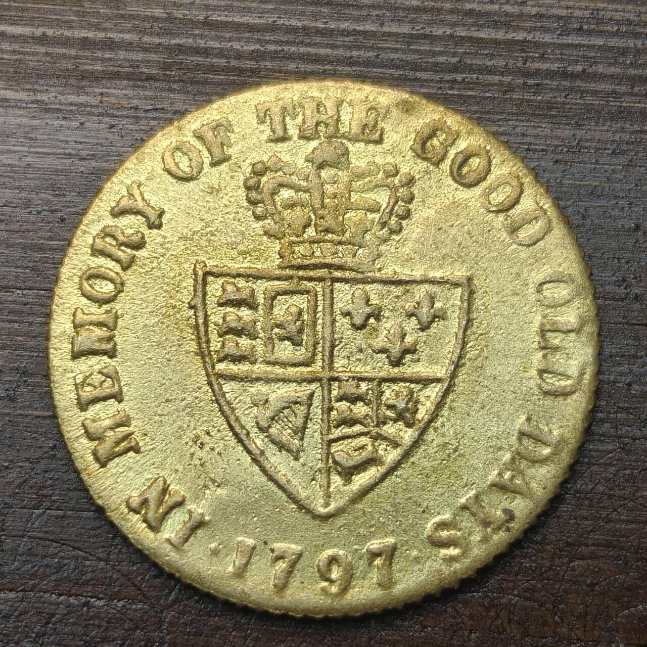 【铜匠收藏】★第143★散币专场 不寄存，30包邮。不满30元，支付5元运费。《接受代拍 代送NGC评级》 61【无寄存】1797年 英国 纪念美好的旧时光 黑桃半几尼游戏代用币