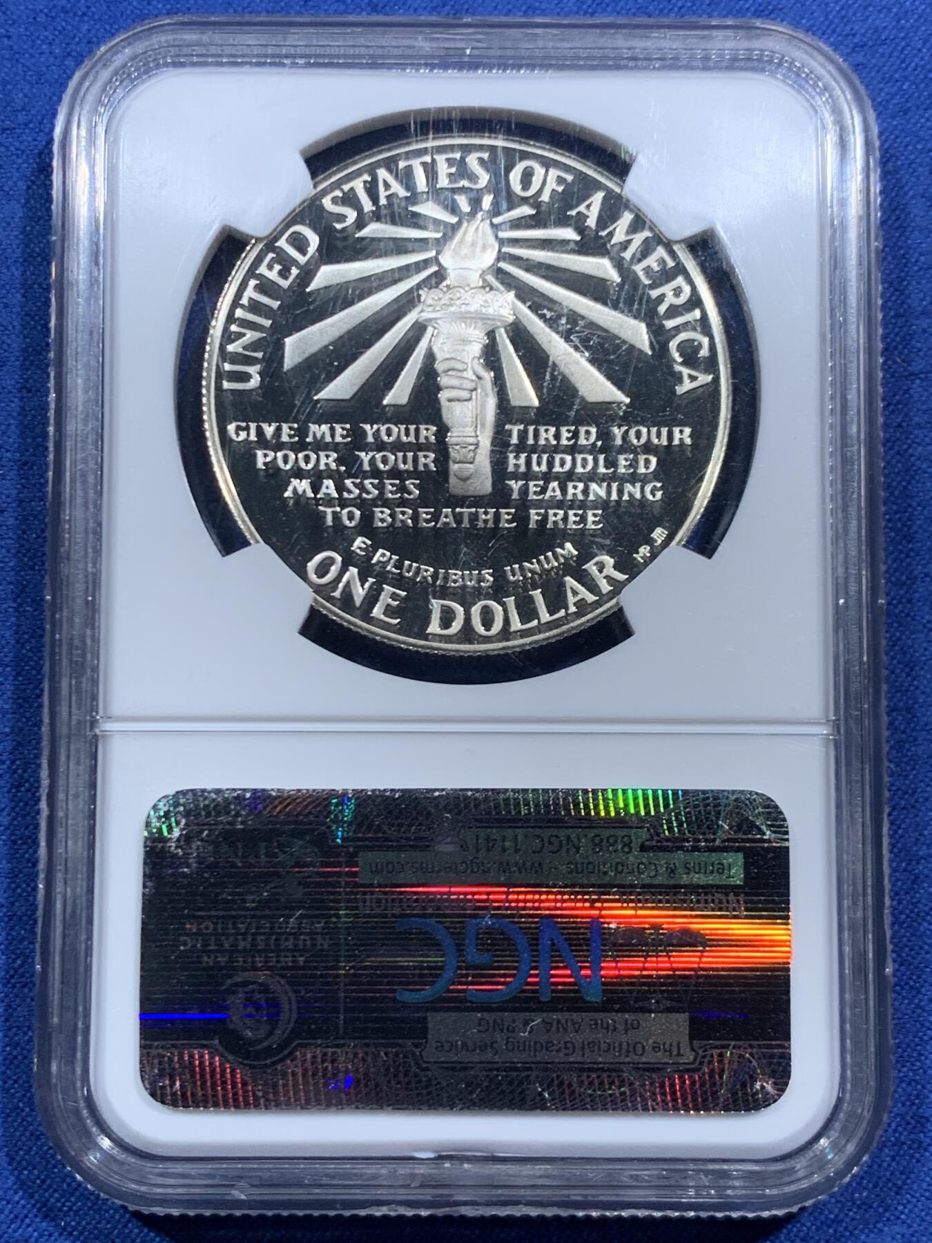 《竞宝斋》第463-465场 周日，周一，周二，3场连拍 （全场包邮）欢迎送拍 NGC PF69 获奖币 美国1986年自由女神百年精制纪念银币，26.72克，900银