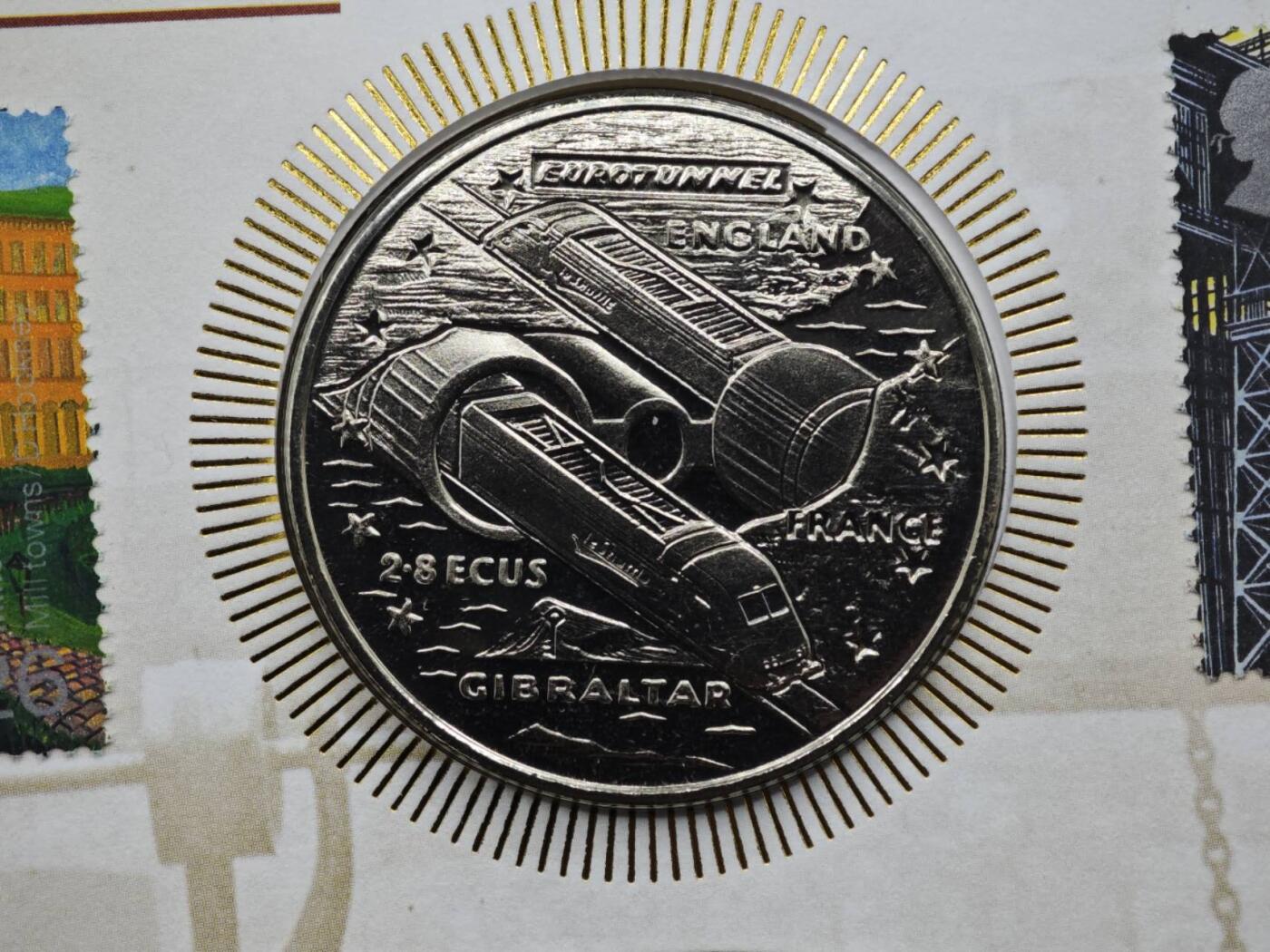 【淘币小摊】限时拍第八百六十二拍  克朗币邮币封场  满百包邮可预留两周  周一统一发货  直布罗陀1993年海底隧道2.8埃居纪念币邮币封