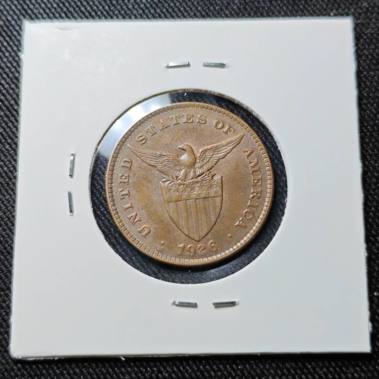 KK钱币收藏小铺  第398期 百期特拍（四拍之二） 2月预留时间 周末发货  1926美属菲律宾1分铜币 MS品可评级