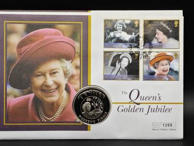 【淘币小摊】限时拍第八百六十二拍  克朗币邮币封场  满百包邮可预留两周  周一统一发货  - 福克兰群岛2002年女王登基金禧50便士纪念币邮币封