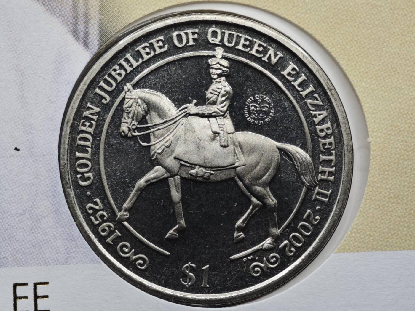 【淘币小摊】限时拍第八百六十二拍  克朗币邮币封场  满百包邮可预留两周  周一统一发货  英属维尔京2002年女王登基金禧1元纪念币邮币封