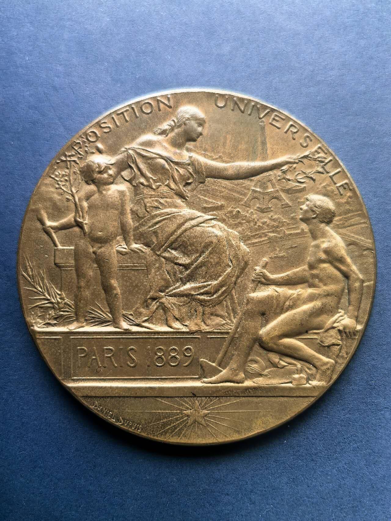 铜章专场 1889年法国巴黎世博会铜章，直径6cm