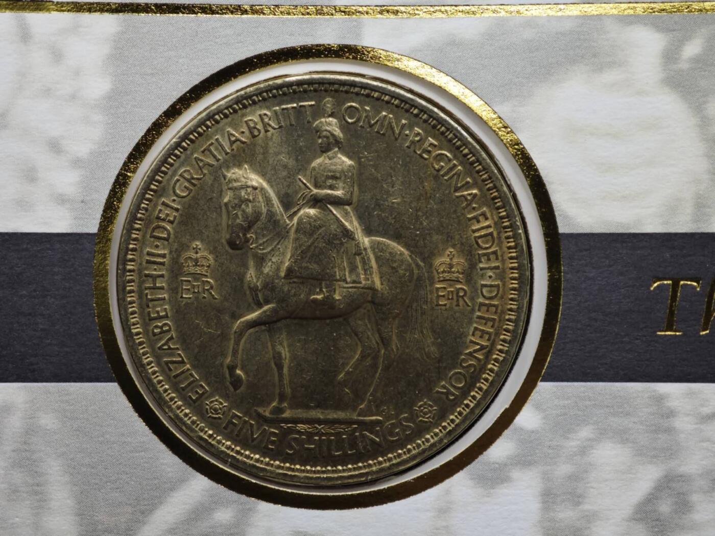 【淘币小摊】限时拍第八百六十二拍  克朗币邮币封场  满百包邮可预留两周  周一统一发货  英国1953年女王5镑纪念币邮币封