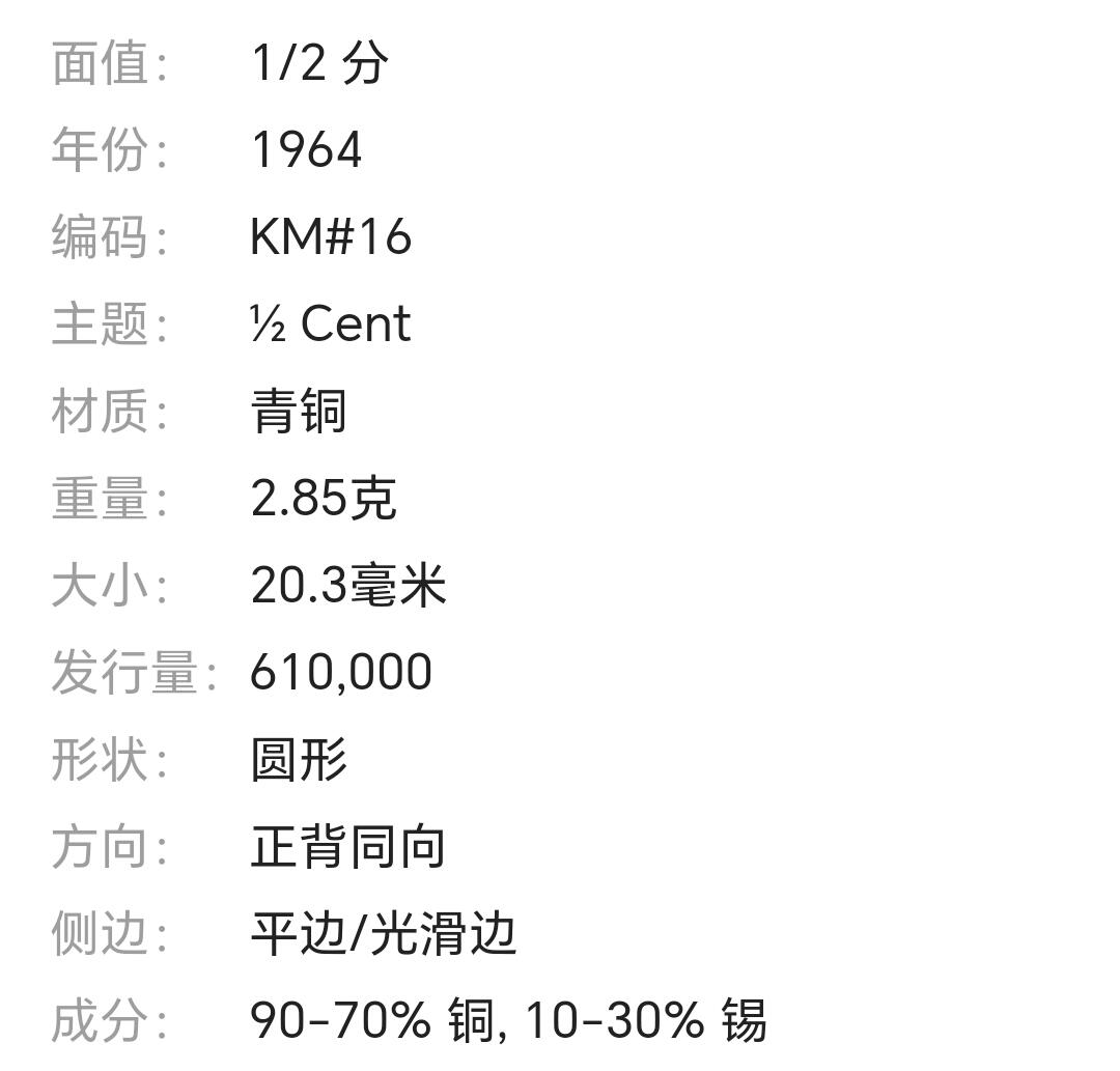 塞拉利昂 1964年 1/2分 双鱼青铜币 20.3mm 8516