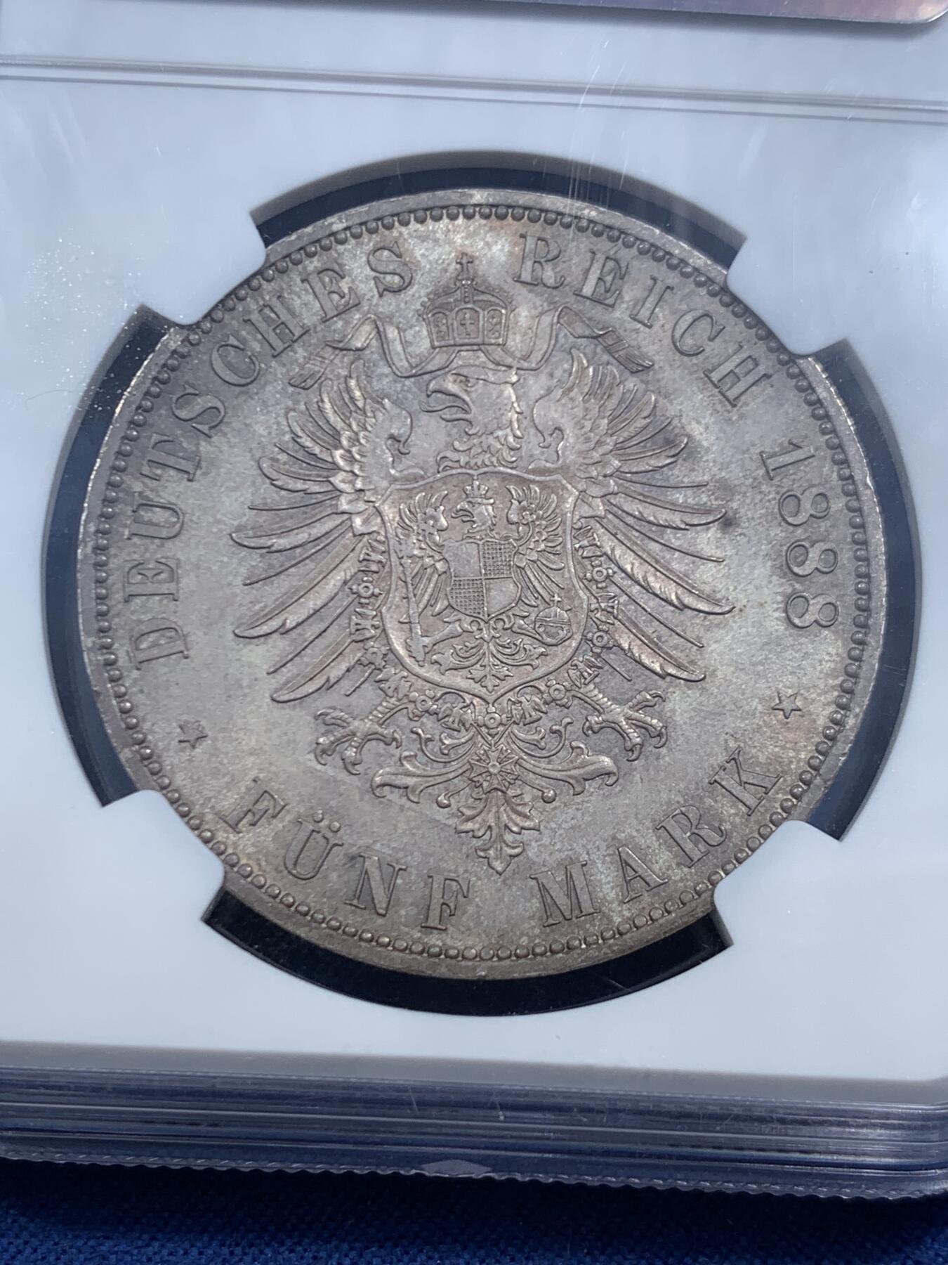 《竞宝斋》第463-465场 周日，周一，周二，3场连拍 （全场包邮）欢迎送拍 NGC MS63 德国 1888A 弗里德里希三世皇帝5马克 大银币 三皇之年 德二钱币必入