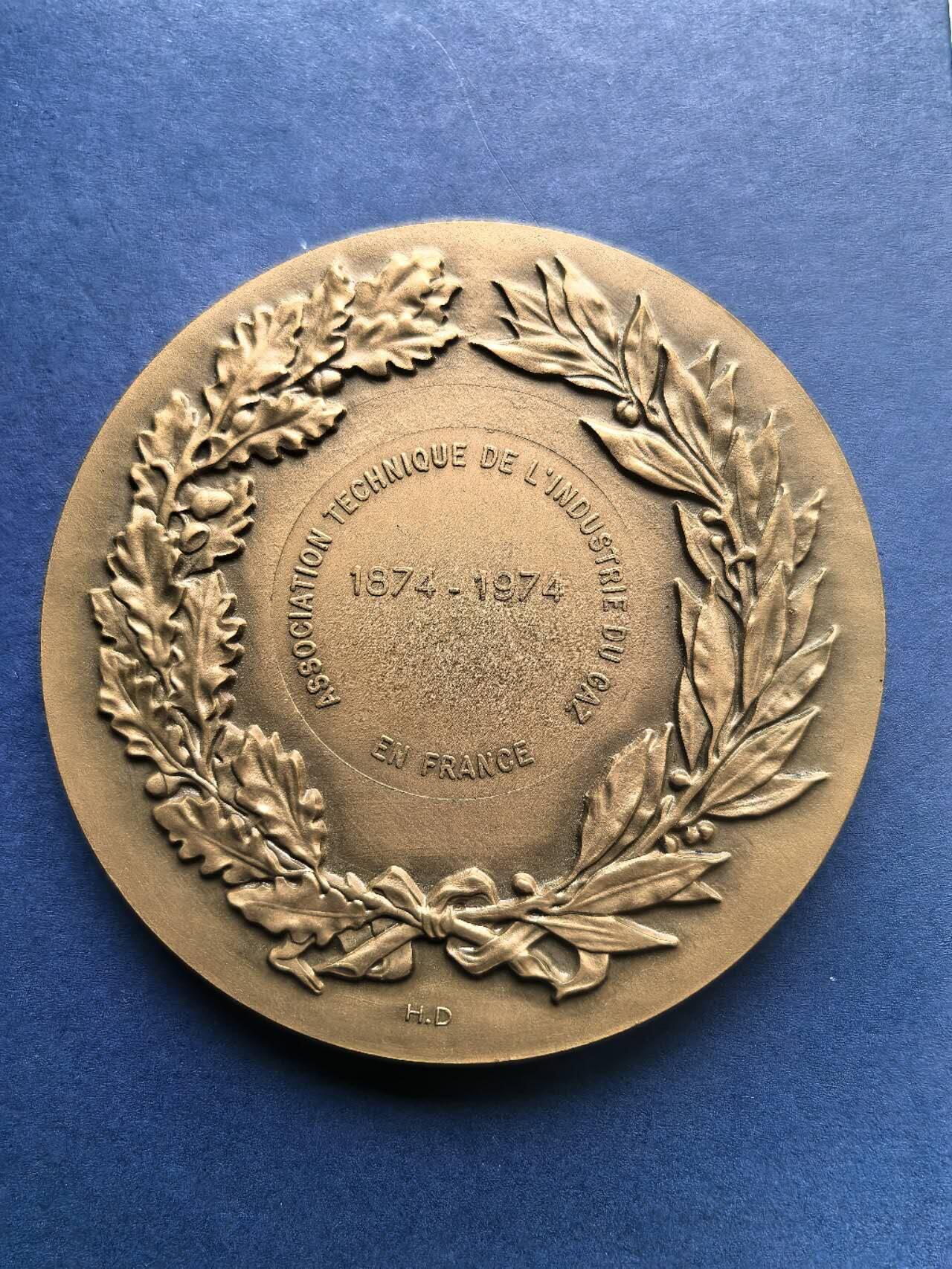 铜章专场 1974年法国铜章，气体工业一百周年，普罗米修斯，68mm