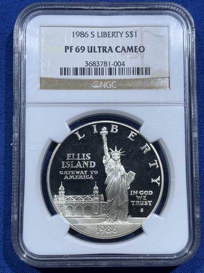 《竞宝斋》第463-465场 周日，周一，周二，3场连拍 （全场包邮）欢迎送拍 - NGC PF69 获奖币 美国1986年自由女神百年精制纪念银币，26.72克，900银