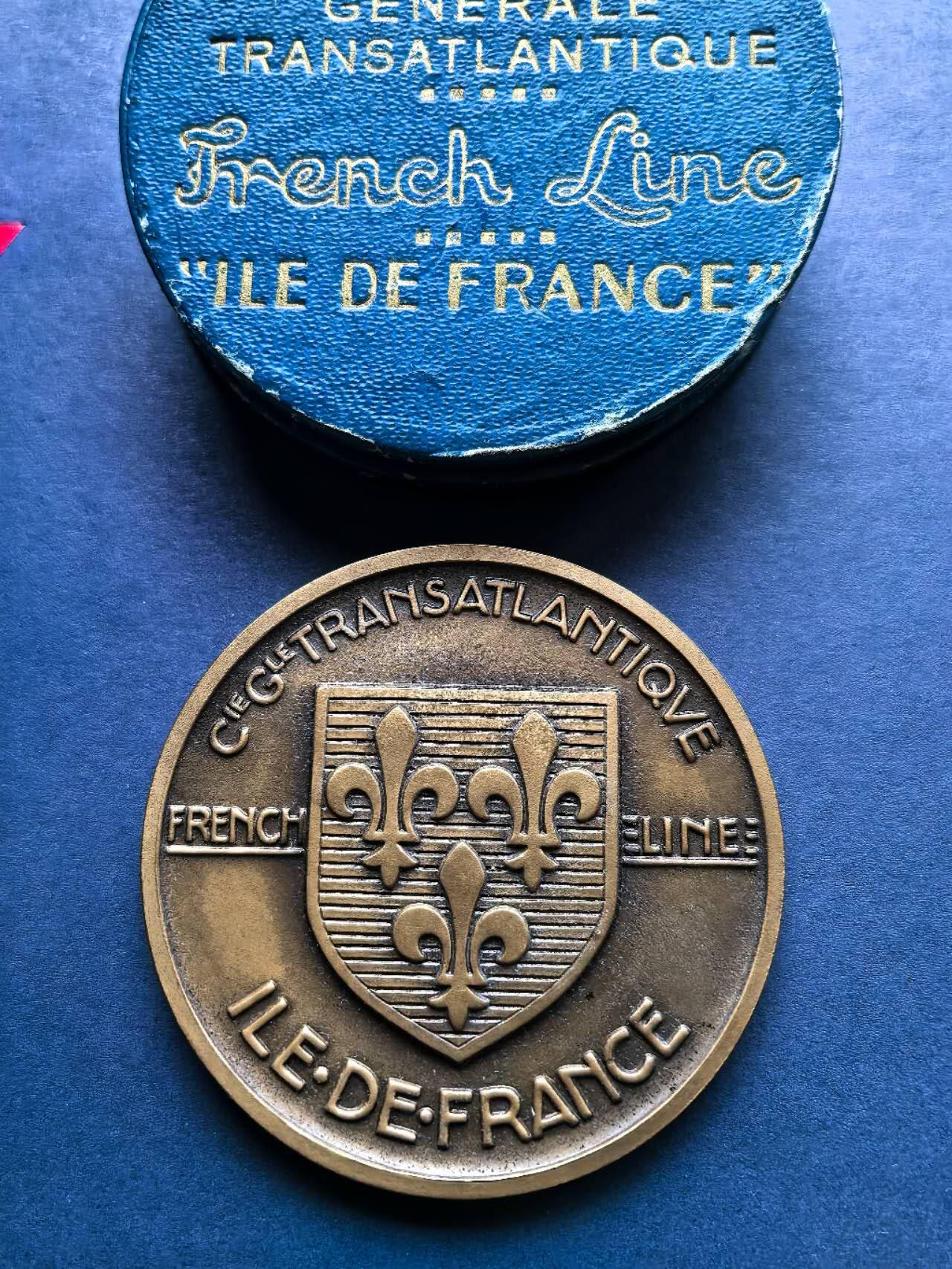 铜章专场 法国铜章，跨大西洋航线法国号，直径5cm原盒