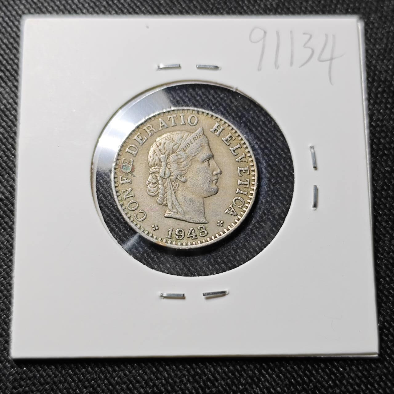 KK钱币收藏小铺  第391期  2月预留时间 周末发货  1943瑞士20分