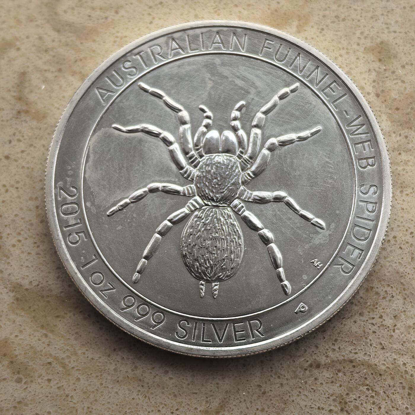 道一币馆币章第一百六十五场 澳大利亚2015年蜘蛛1元投资银币  31.1g 999s