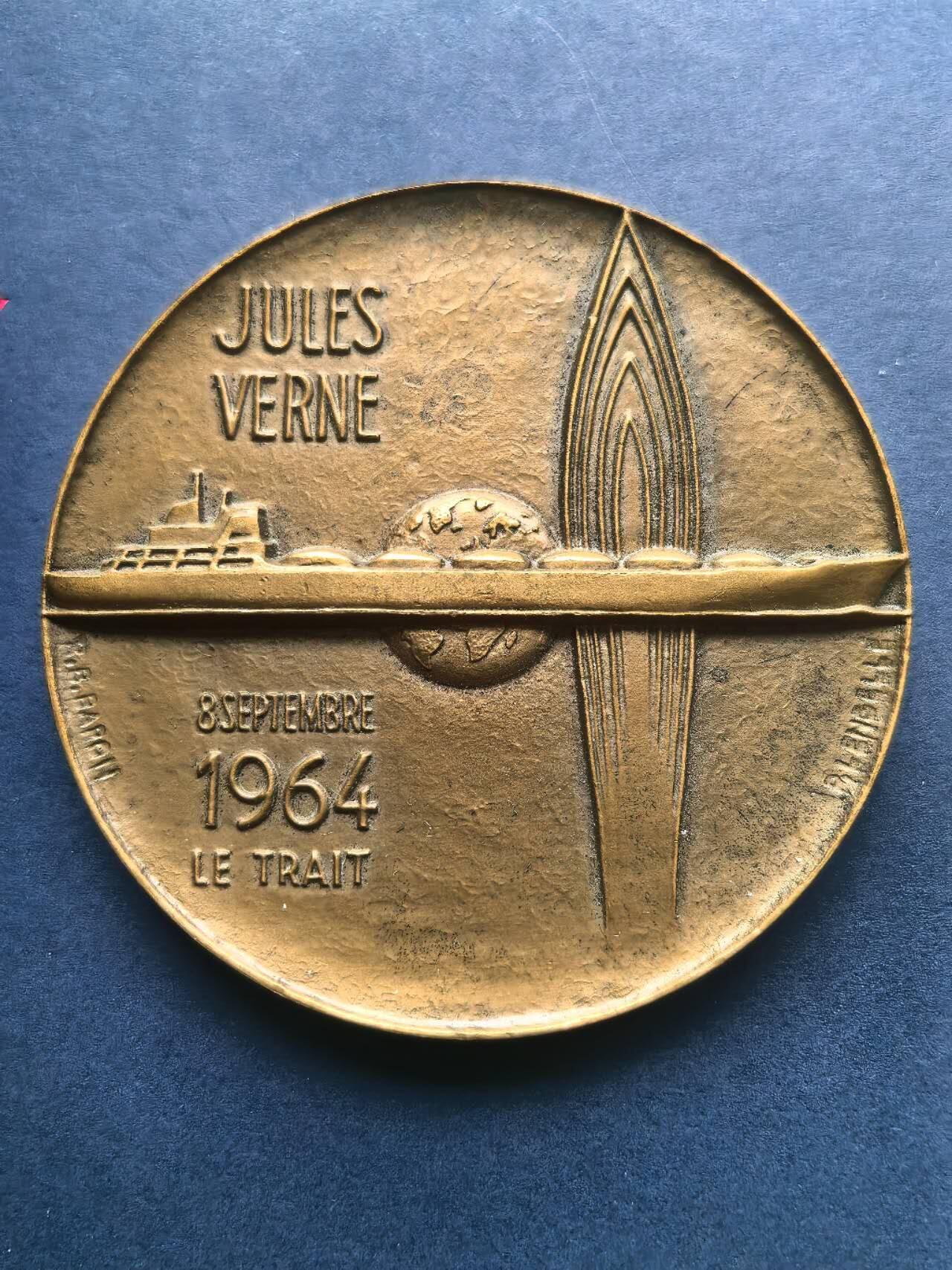 铜章专场 法国1964年Jules Verne号船命名纪念章，直径约68mm