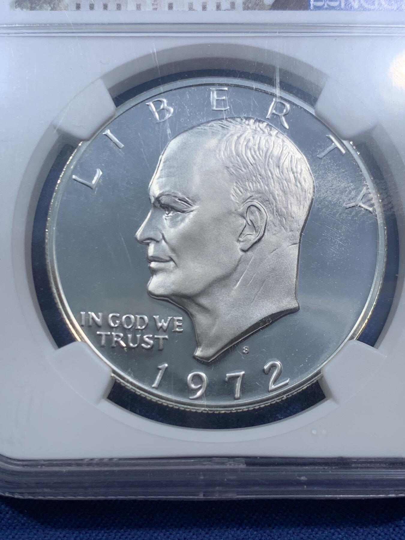 《竞宝斋》第463-465场 周日，周一，周二，3场连拍 （全场包邮）欢迎送拍 NGC GEM PROOF 美国 1972年 艾森豪威尔银币 精制镜面与霜面对比极佳