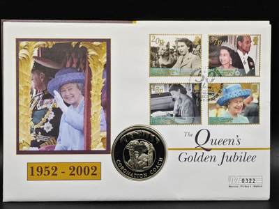 【淘币小摊】限时拍第八百六十二拍  克朗币邮币封场  满百包邮可预留两周  周一统一发货  - 福克兰群岛2002年女王登基金禧50便士纪念币邮币封