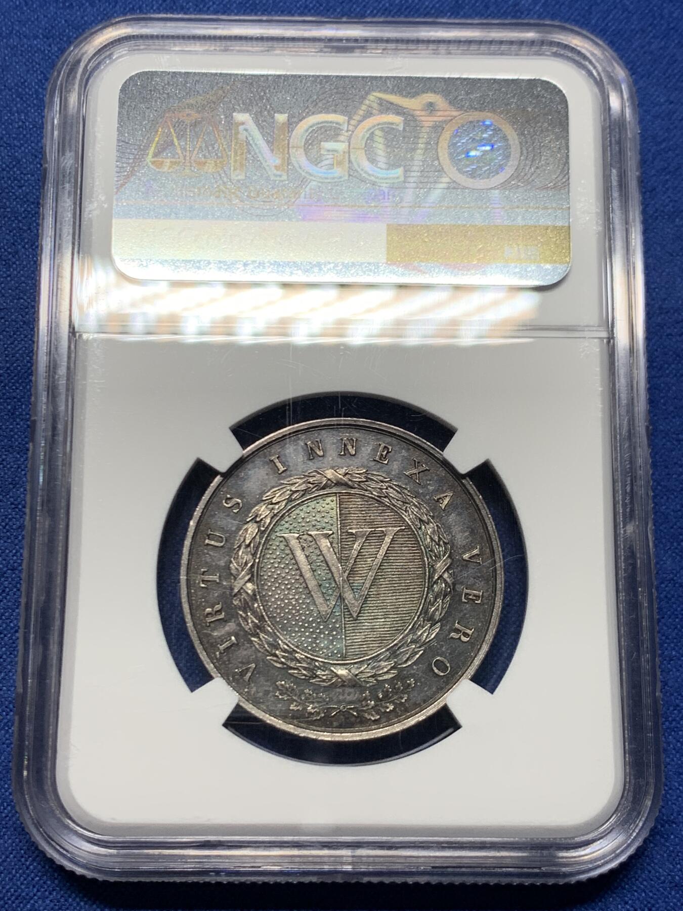 《竞宝斋》第463-465场 周日，周一，周二，3场连拍 （全场包邮）欢迎送拍 NGC MS62 瑞士 沃州学校银质奖章 莫里科费尔作品 早期经典品种