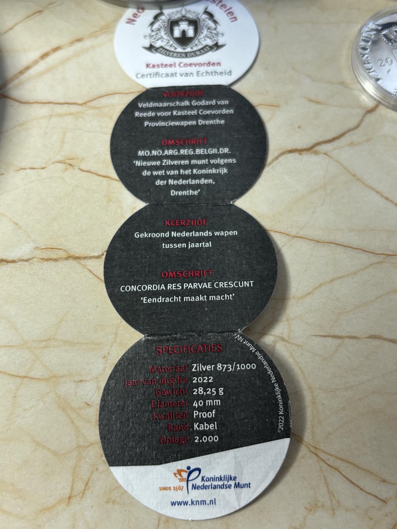 第190期拍卖 荷兰2023年杜卡特城堡系列城堡纪念银章，837银，28.25克，发行2000枚，盒子有压痕