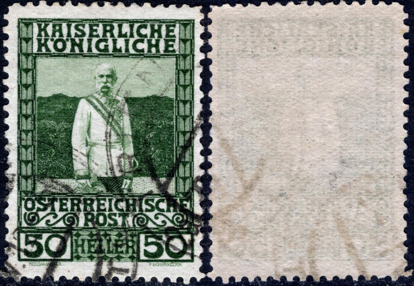 洪涛臻品批发群 精选邮票限时拍卖第1244期  奥地利1908年50h 弗朗茨一世军装像,神圣罗马帝国皇帝(1745-1765),其妻玛丽亚·特蕾西娅实际掌权
