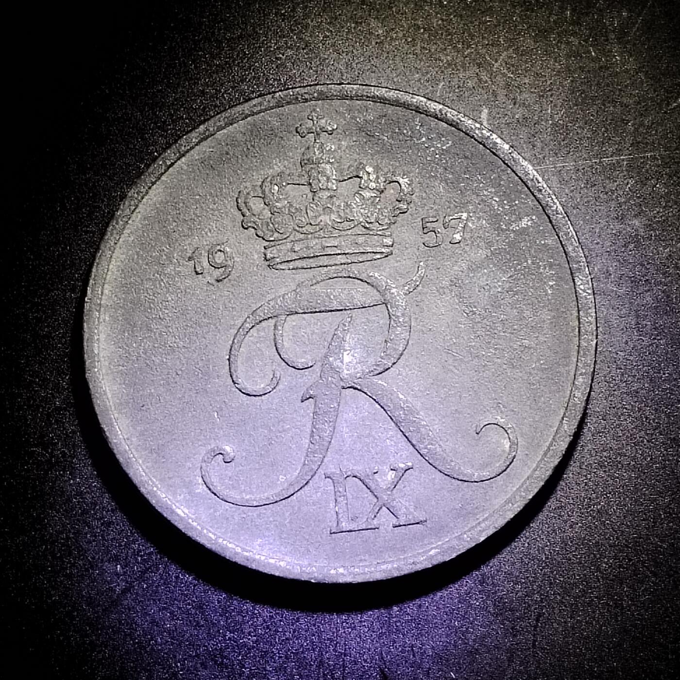 稀少丹麦1957年５欧尔锌币27ｍｍ保真按图发货8512