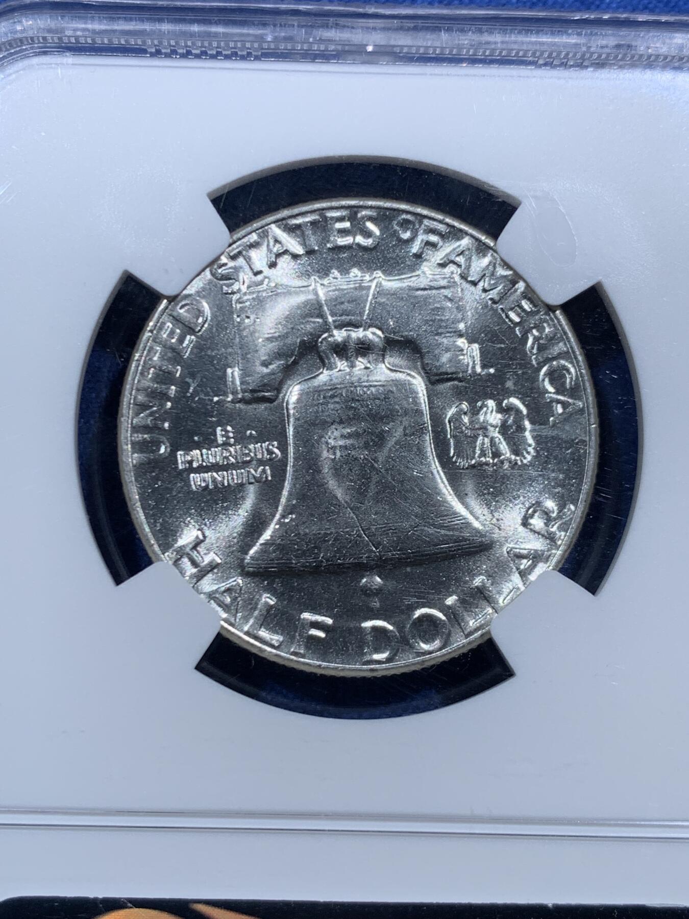 《竞宝斋》第463-465场 周日，周一，周二，3场连拍 （全场包邮）欢迎送拍 NGC MS62 美国1954年富兰克林50美分银币