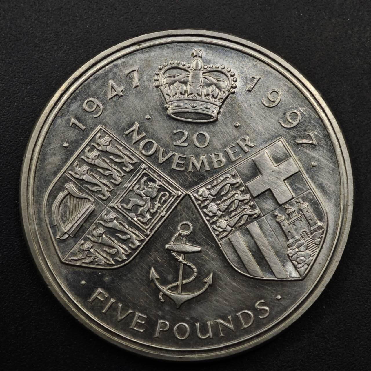 【淘币小摊】限时拍第八百六十二拍  克朗币邮币封场  满百包邮可预留两周  周一统一发货  英国1997年女王金婚5镑纪念币