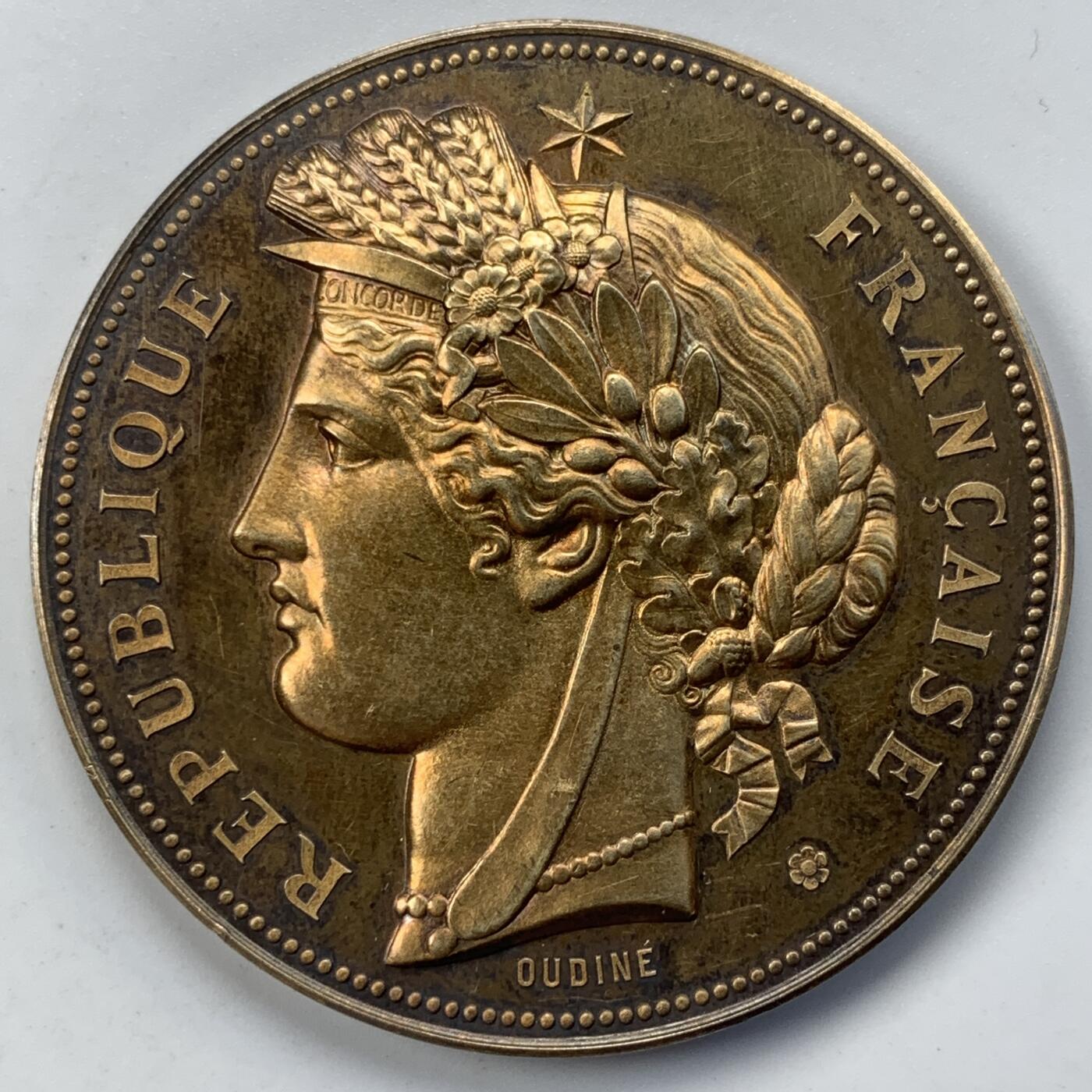 掌中浮雕-藏着的欧洲第052场 19世纪法国战争部颁发的射击奖章（镀金银章），50.8mm，67.1g