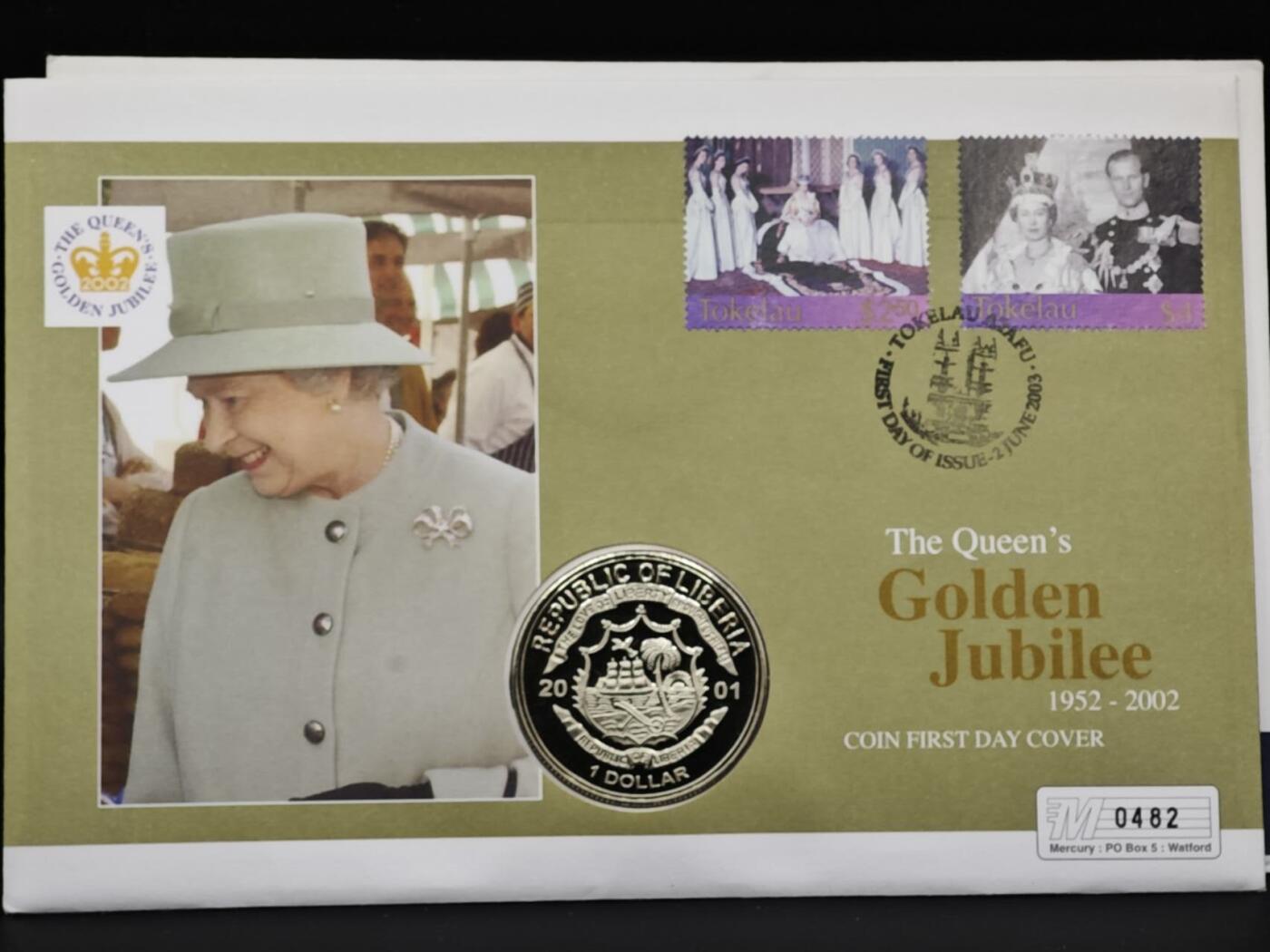 【淘币小摊】限时拍第八百六十二拍  克朗币邮币封场  满百包邮可预留两周  周一统一发货  利比里亚2001年女王75周岁1元纪念币邮币封