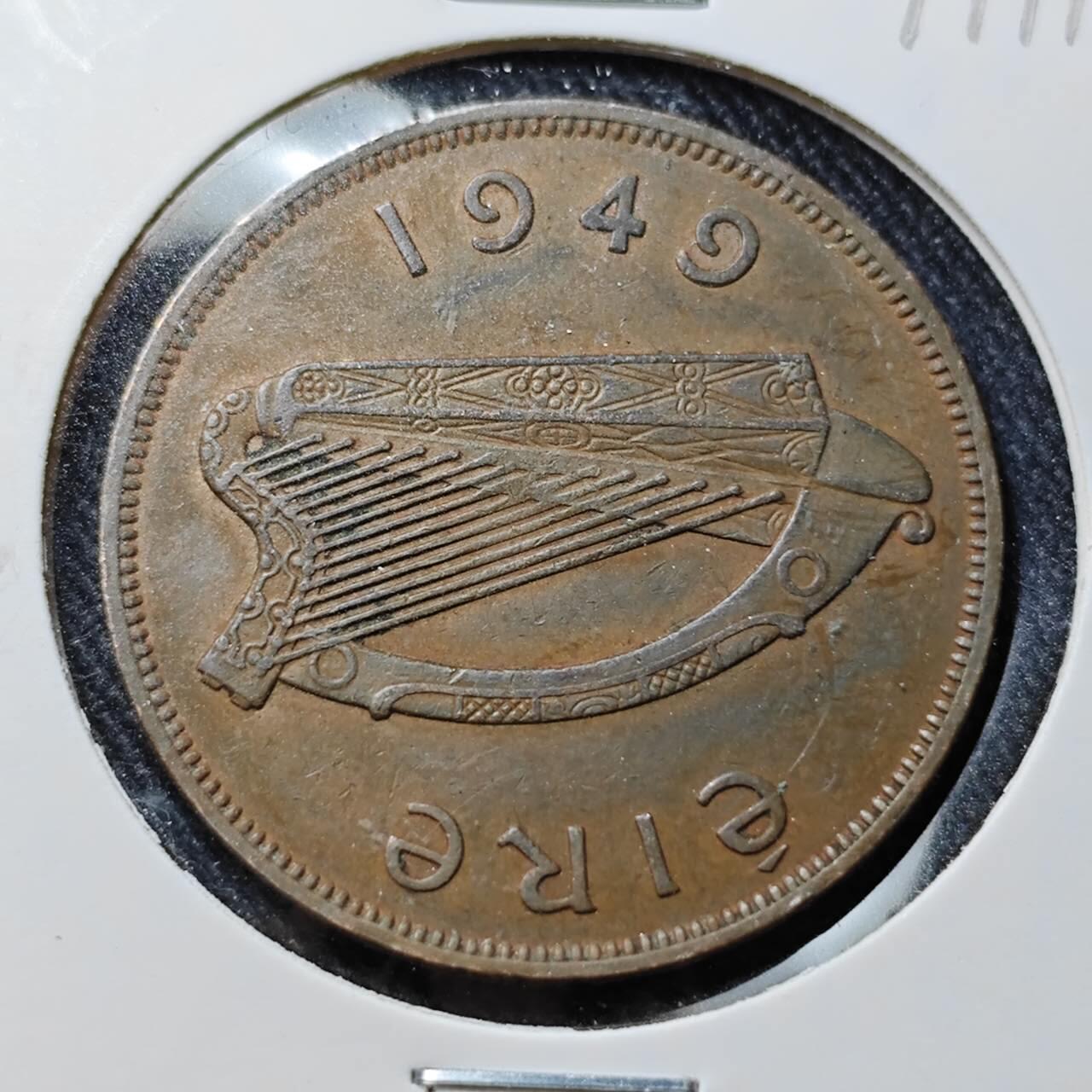 KK钱币收藏小铺  第391期  2月预留时间 周末发货 1949爱尔兰1便士 母鸡铜币 