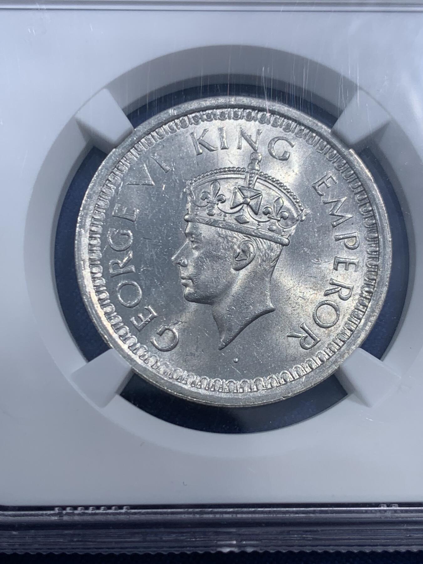 《竞宝斋》第463-465场 周日，周一，周二，3场连拍 （全场包邮）欢迎送拍 NGC MS62 印度1945年乔治六世1卢比银币