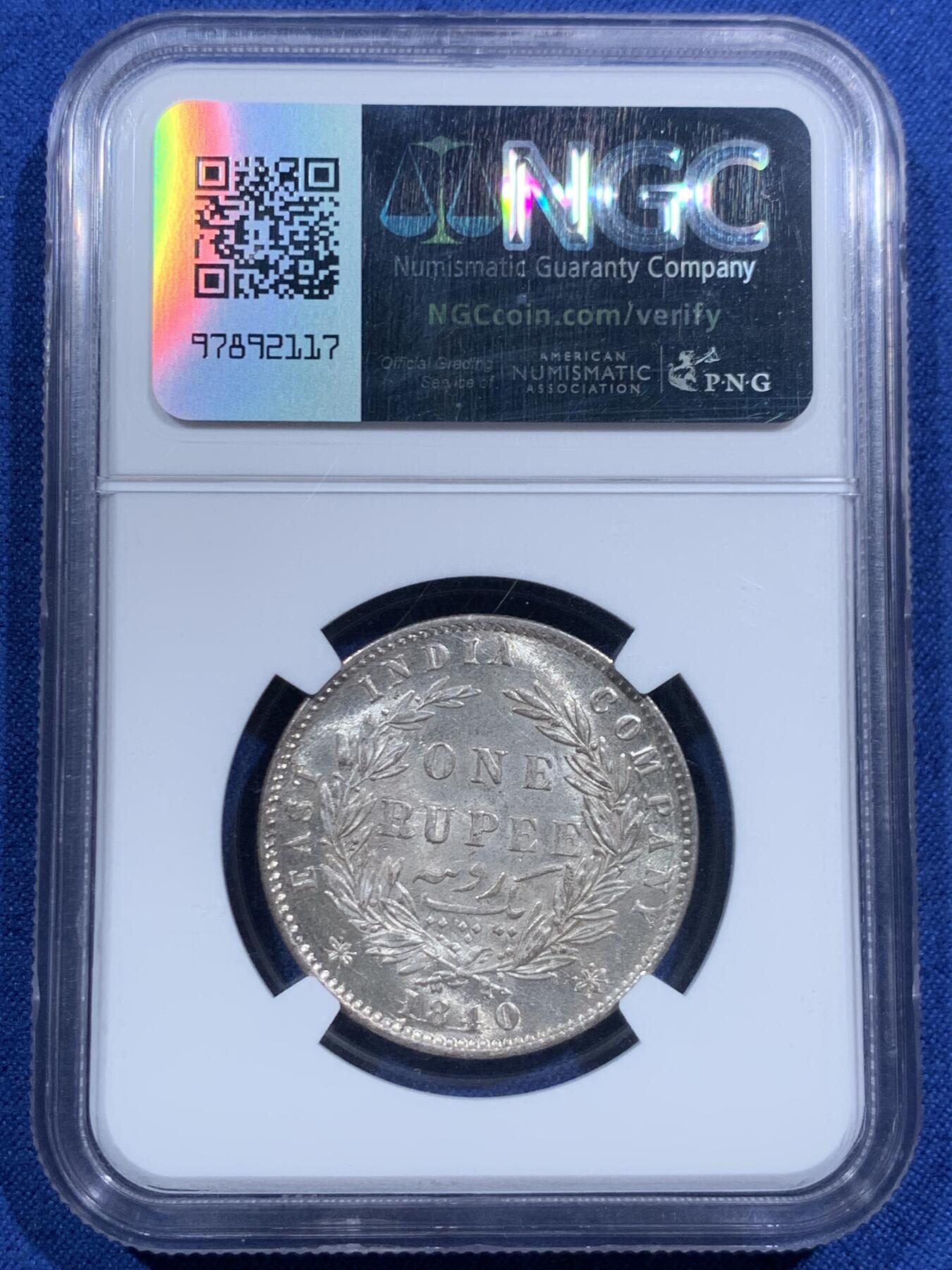 《竞宝斋》第463-465场 周日，周一，周二，3场连拍 （全场包邮）欢迎送拍 NGC MS62 英属印度1840年维多利亚女王双辫1卢比银币