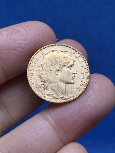 《竞宝斋》第463-465场 周日，周一，周二，3场连拍 （全场包邮）欢迎送拍 - 法国1908年“玛丽安娜女神/高卢鸡”20法郎金币，900金，6.45克，转光强烈