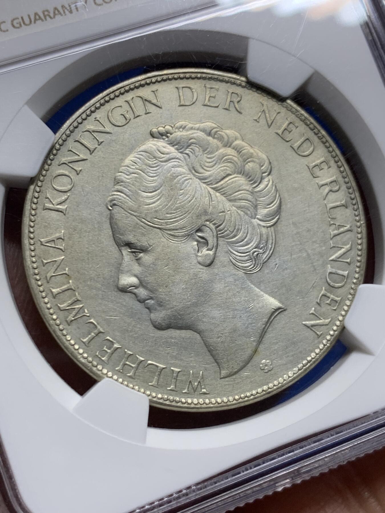 《竞宝斋》第463-465场 周日，周一，周二，3场连拍 （全场包邮）欢迎送拍 NGC AUD 荷兰1932年女王威廉明娜2.5盾银币