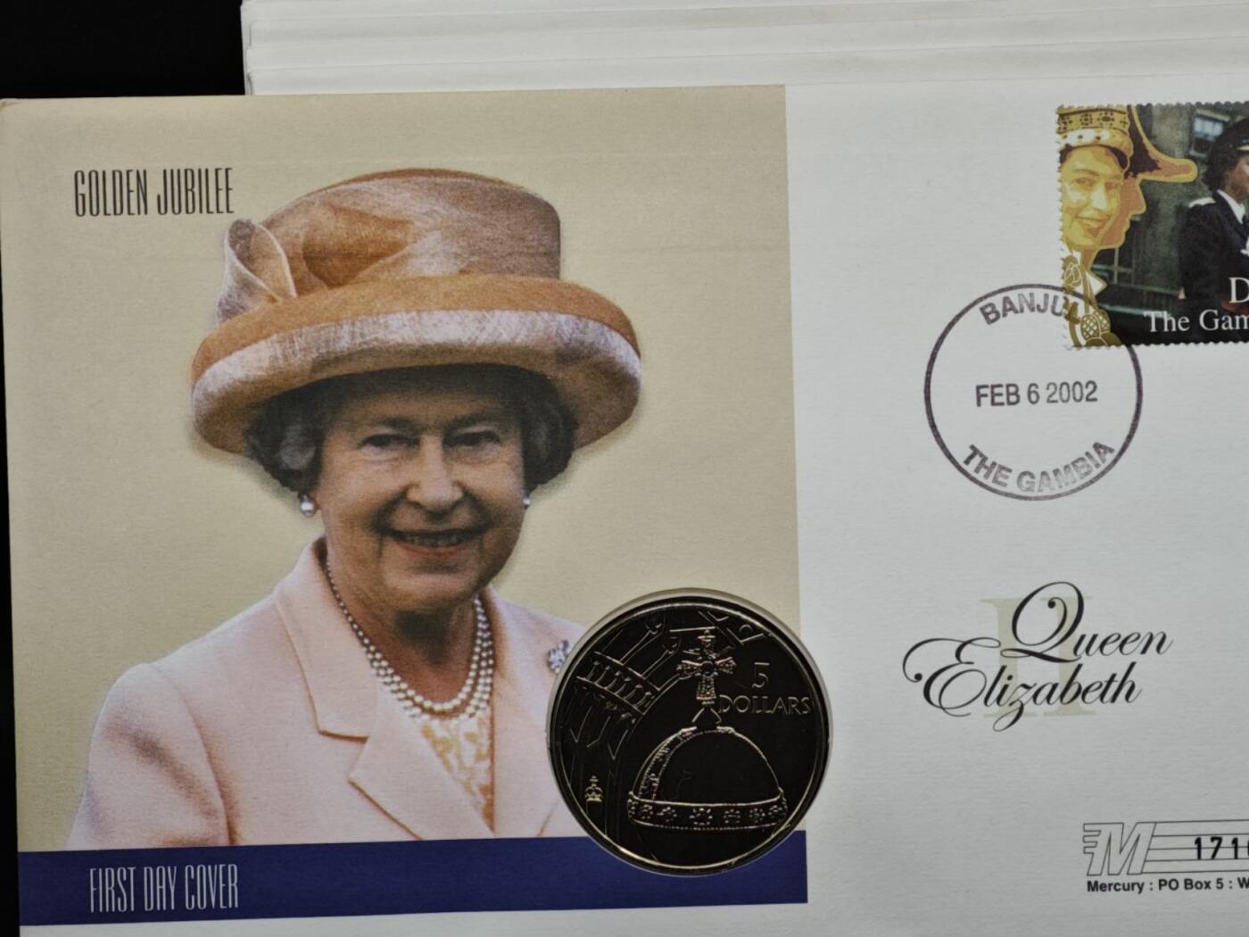 【淘币小摊】限时拍第八百六十二拍  克朗币邮币封场  满百包邮可预留两周  周一统一发货  所罗门2002年女王登基金禧5元纪念币邮币封