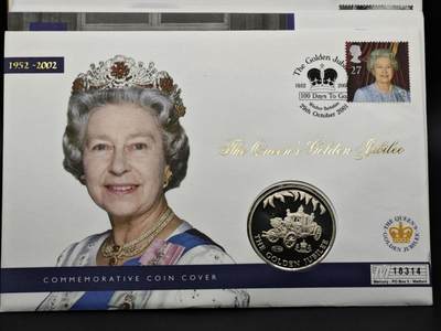 【淘币小摊】限时拍第八百六十二拍  克朗币邮币封场  满百包邮可预留两周  周一统一发货  - 福克兰群岛2002年女王登基金禧50便士纪念币邮币封