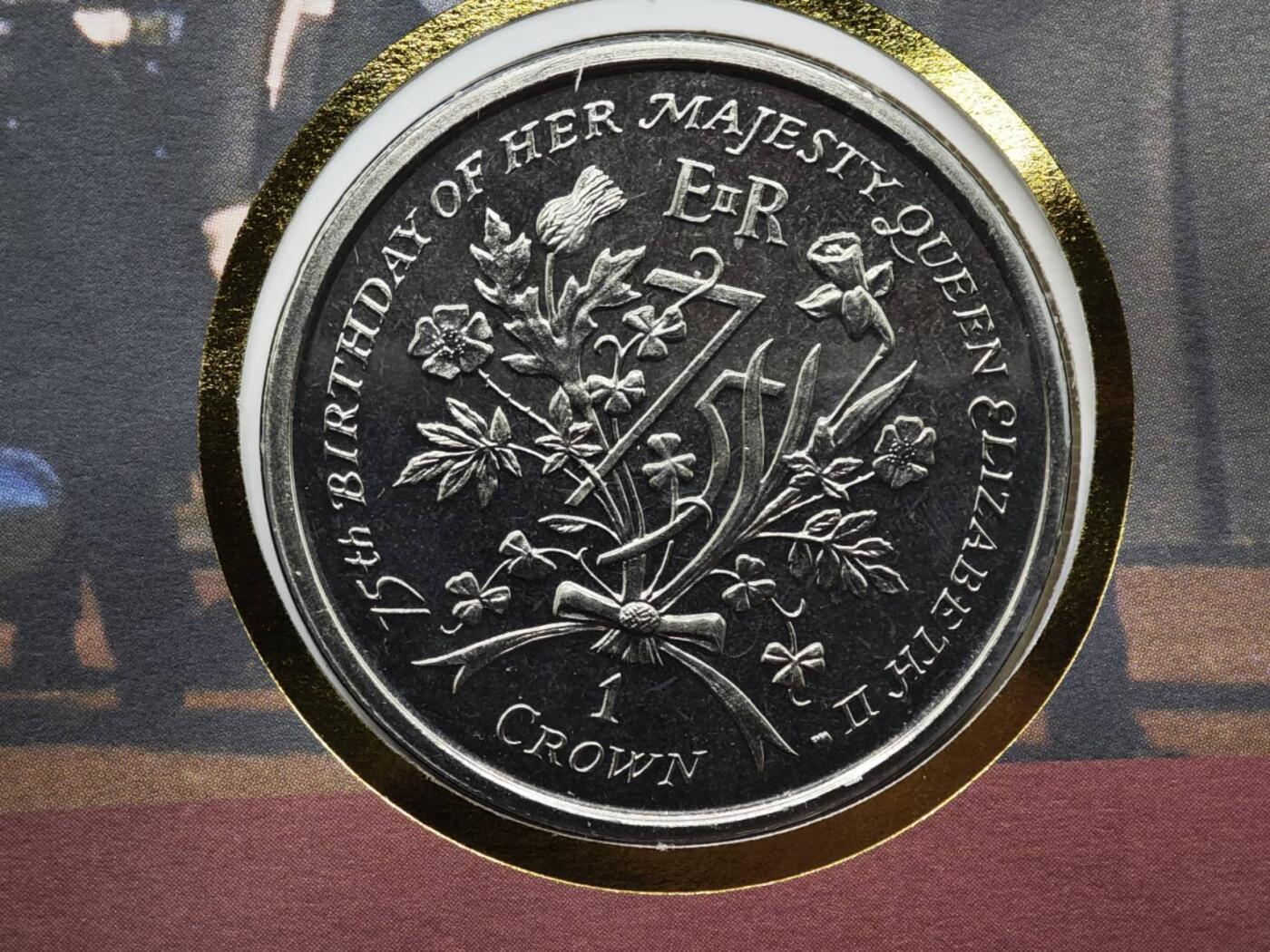 【淘币小摊】限时拍第八百六十二拍  克朗币邮币封场  满百包邮可预留两周  周一统一发货  马恩岛2001年女王75周岁克朗纪念币邮币封