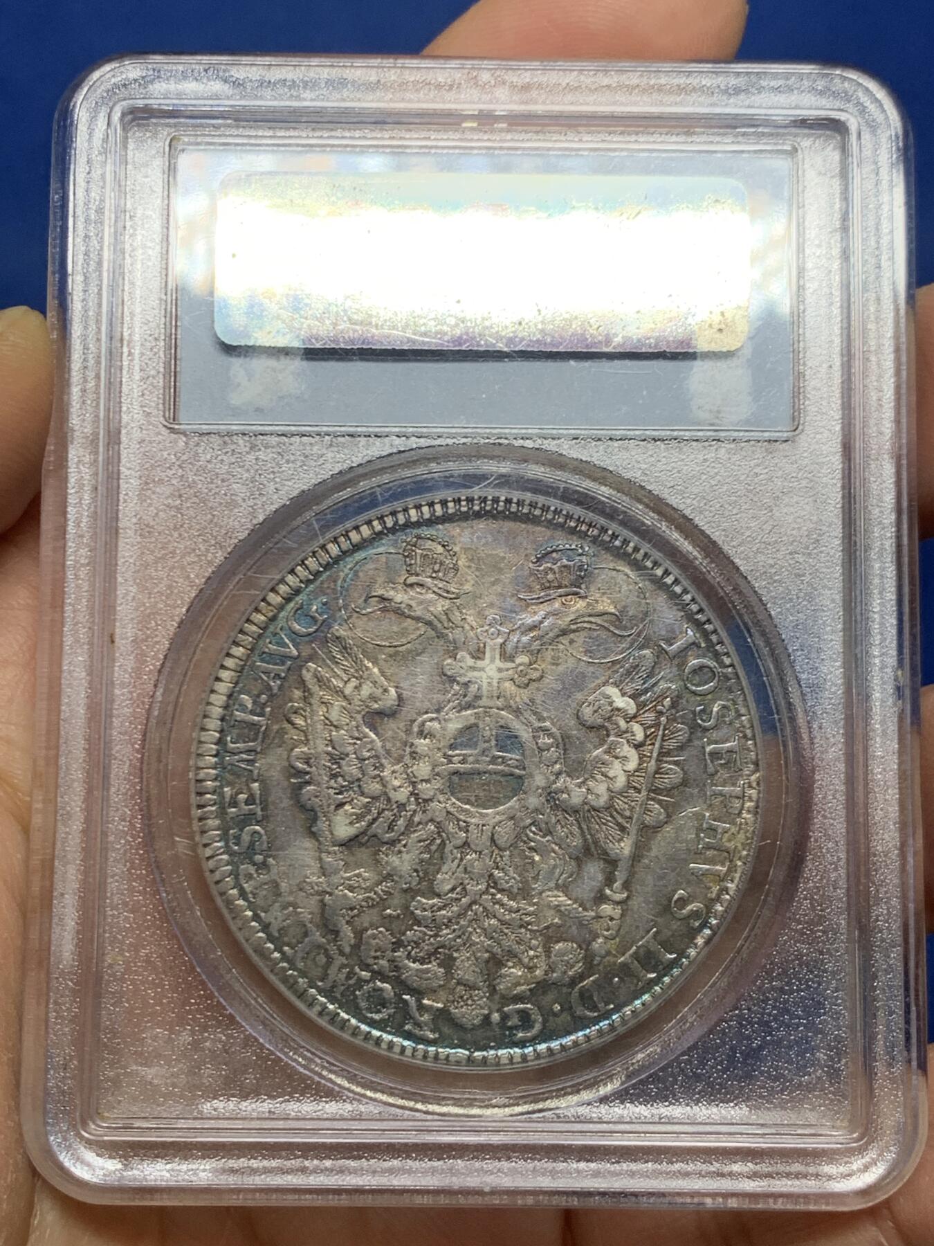 《竞宝斋》第463-465场 周日，周一，周二，3场连拍 （全场包邮）欢迎送拍 PCGS AU50 德国纽伦堡1765年双头鹰景观泰勒大银币 早期P盒 保存很不错 状态包浆同样惊人美丽