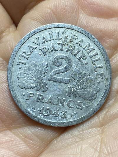 2026年第十七场(总第一百八十六场）外国好品散币场(免佣金) - 法国1943年2法郎(维希傀儡政府时期，首发年仅发行2年)