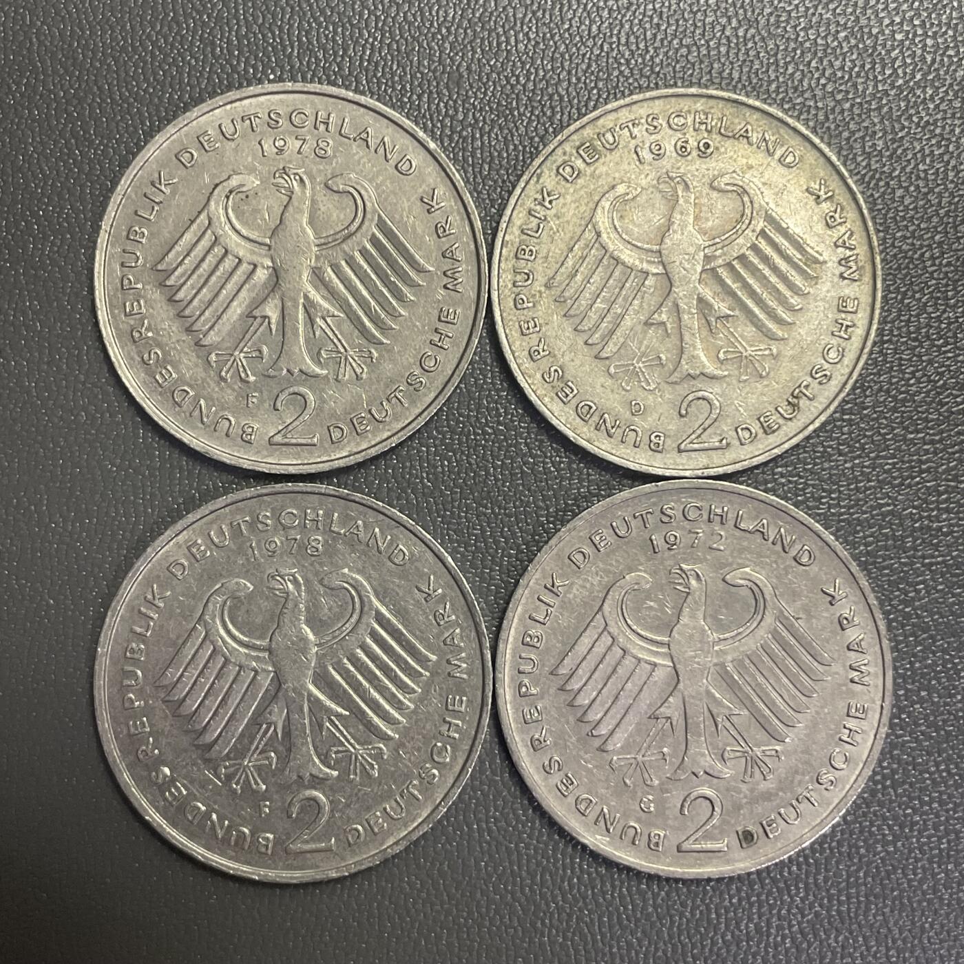 回流0207 联邦德国（西德）2马克纪念币4枚