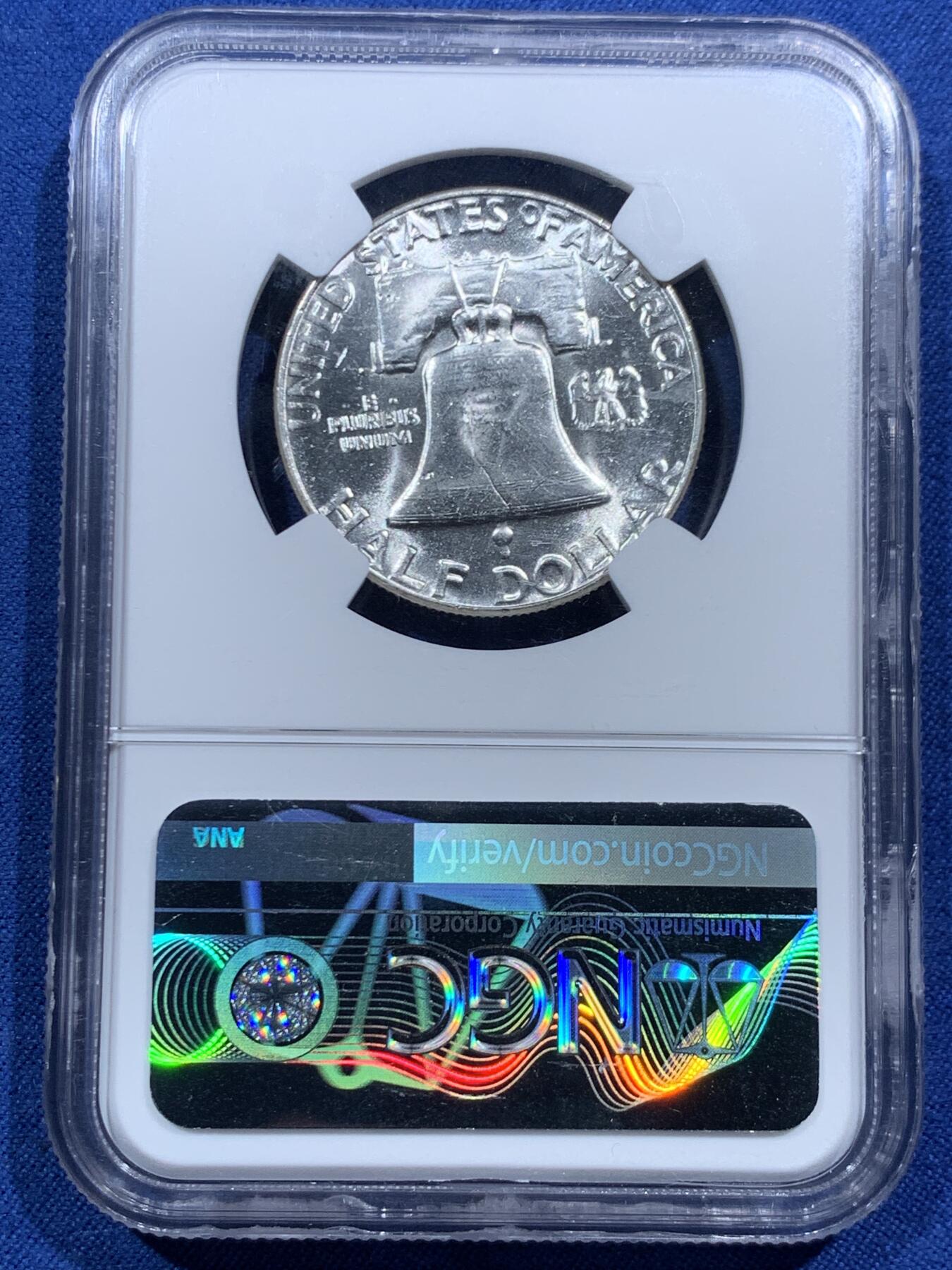 《竞宝斋》第463-465场 周日，周一，周二，3场连拍 （全场包邮）欢迎送拍 NGC MS62 美国1954年富兰克林50美分银币